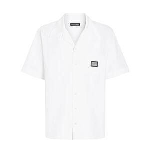 Dolce & Gabbana DG White Cotton Hawaiian Shirt EU 38 Essential Logo Metal Patch